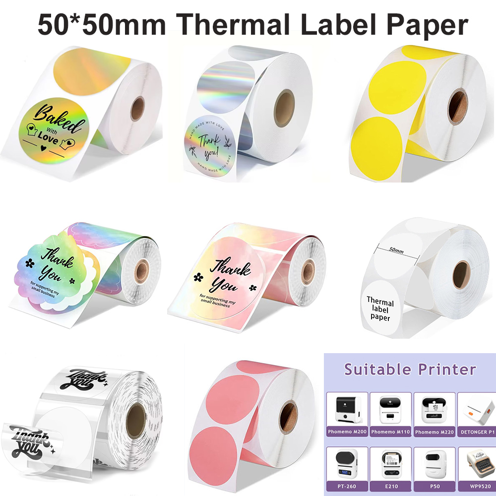 Commercial Printer - 1Roll Round Circle Thermal Paper 50x50