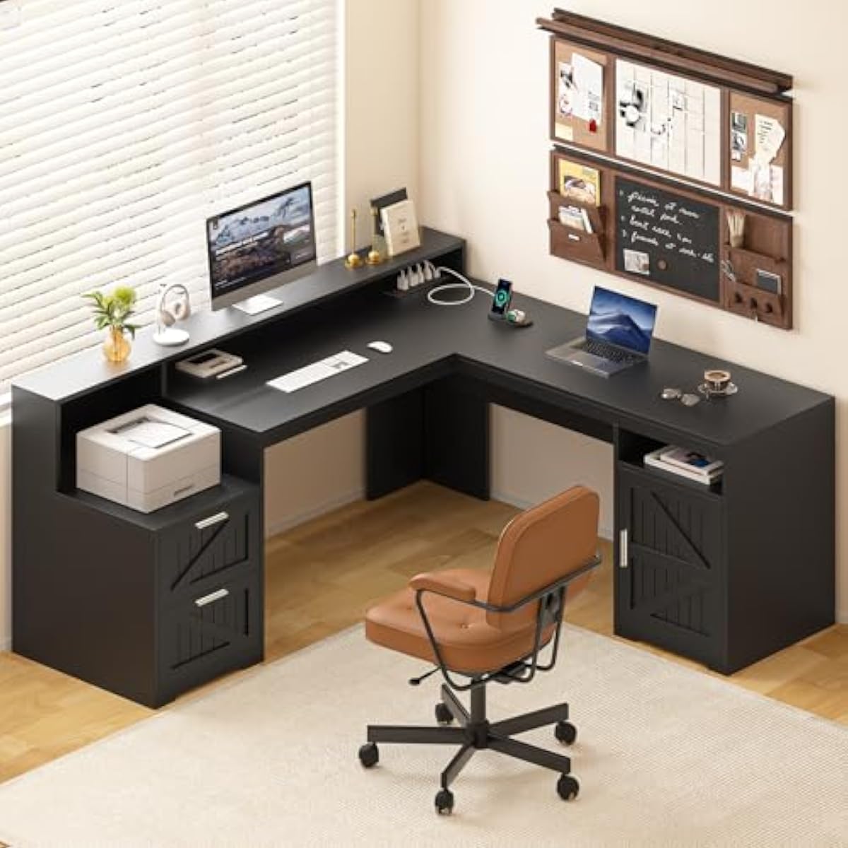 63 Inch L-Shaped Modern Desk w - Commercial Printer review and price