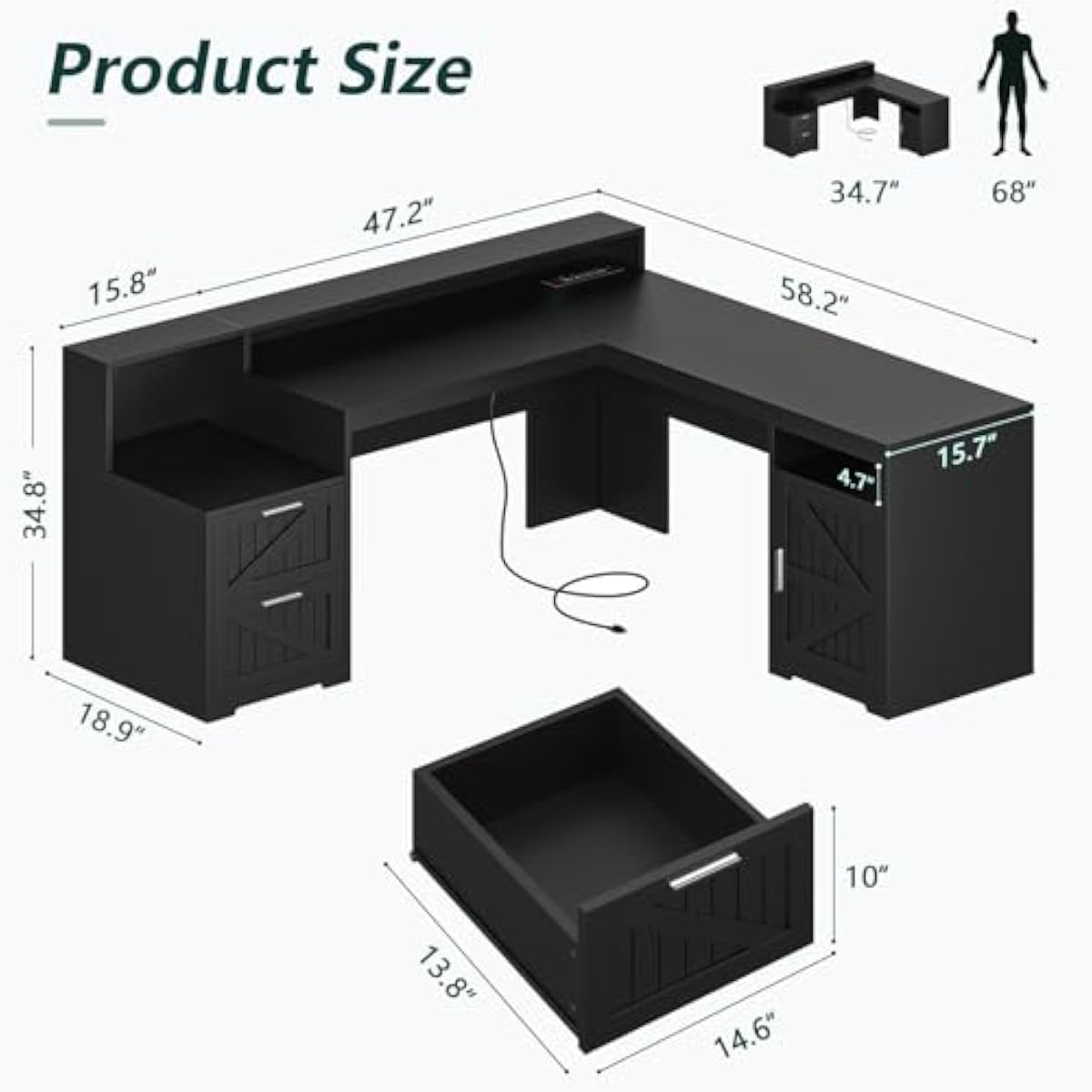 63 Inch L-Shaped Modern Desk w - Commercial Printer review and price