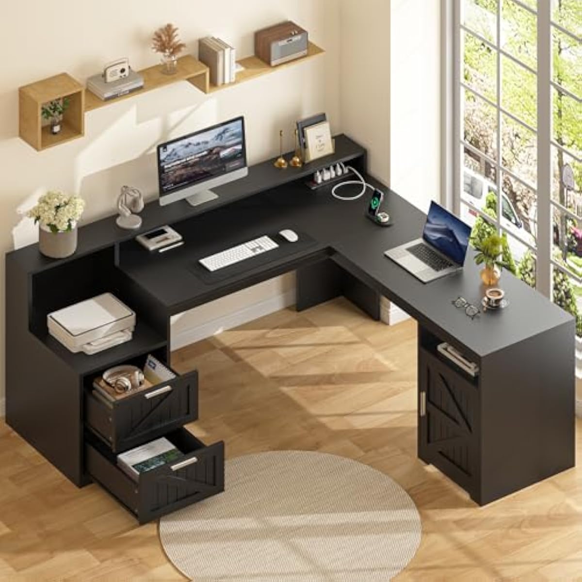63 Inch L-Shaped Modern Desk w - Commercial Printer review and price